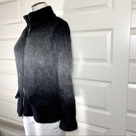 Marc Cain Knit Cardigan Jacket Sz 8 Black Gray Mohair Blend Full Zip Sweater - Picture 7 of 14